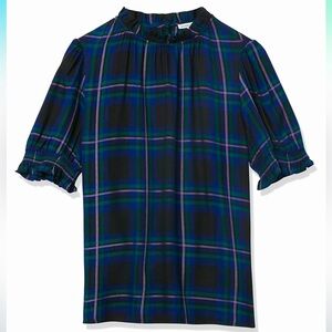 Amazon Essentials Women's Fluid Twill Short Puff Sleeve Smock Detail Shirt, sz L